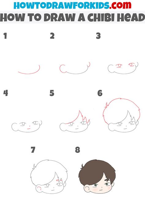 Chibi Art Step By Step, Chibi Tutorial Step By Step How To Draw, How To Draw Chibi Hair Step By Step, How To Draw A Chibi Body Step By Step, How To Draw Chibi Head, Chibi Tutorial Step By Step, Chibi Head Base, Chibi Head Reference, Chibi Art Style Hair