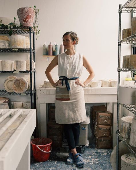 Ceramics Photoshoot, Classical Still Life, Studio Garage, Elizabeth Suzann, Levis Outfit, Pottery Kiln, Art Studio Design, Pottery Workshop, Ceramic Workshop