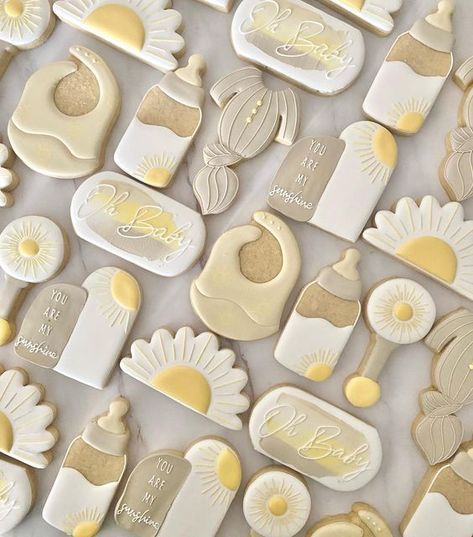 Sun Themed Cookies, Here Comes The Sun Baby Shower Cookies, You Are My Sunshine Cookies, Sunshine Cookies Decorated, Sunshine Baby Shower Cookies, Here Comes The Sun Cookies, Sun Sugar Cookies, Sunshine Cookies, Ash Baby