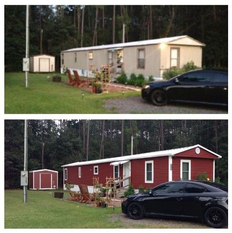 Mobile Home Makeovers Doublewide, Mobile Home Remodel Exterior, Exterior Curb Appeal, Mobile Home Roof, Mobile Home Redo, Single Wide Remodel, Mobile Home Remodel, Mobile Home Repair, Mobile Home Exteriors