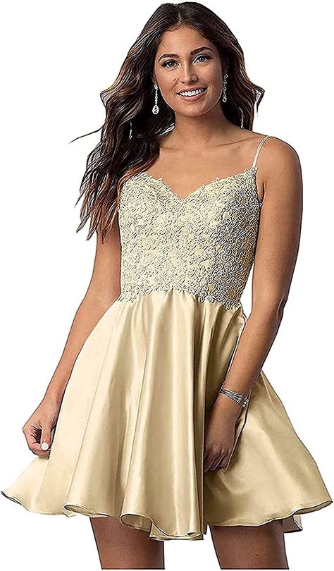 Satin Homecoming Dresses, Dama Dresses, Satin Homecoming Dress, Prom Dresses With Pockets, Spaghetti Strap Prom Dress, Amazon Dresses, Evening Party Gowns, Short Prom Dress, Satin Prom Dress