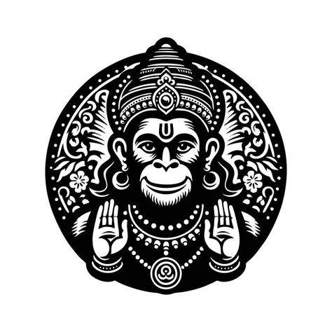 Inspiration for the illustration of the ... | Premium Vector #Freepik #vector #monkey-logo #chimpanzee-logo #indian-god-illustration #ape-logo Hanuman Ji Sticker For Bike, Hanuman Vector, Hanumanji Tattoo, Drawing Symbols, Cnc Jali, God Illustration, Japanese Ornament, Diy Slingshot, God Hanuman