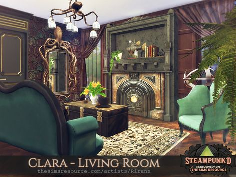 Witch Living Room, Steampunk Wallpaper, Sims 4 Cc Furniture Living Rooms, Antique Couch, Hummingbird Wallpaper, Autumn Leaves Wallpaper, Wood Plank Flooring, Victorian Living Room, Painted Wood Walls