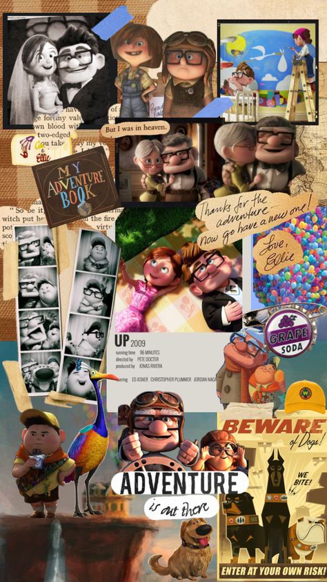 Up 🏡 🎈 #up #disney #wallpapercollage #disneyaesthetic #disneywallpaper Disney Pixar Up Carl And Ellie, Collage Art Cartoon, Up Movie Wallpapers Disney Pixar, Disney Movie Wallpapers Aesthetic, Disney Wallpaper Home Screen, Up Disney Pixar Aesthetic, Pixar Movies Wallpaper, Scrapbook Disney Ideas, Pixar Aesthetic Wallpaper