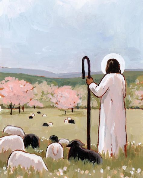 Jesus Shepherd, Spring Artwork, Lds Artwork, Christian Drawings, Happy First Day Of Spring, Among The Wildflowers, Lilies Of The Field, Jesus Artwork, Pictures Of Christ