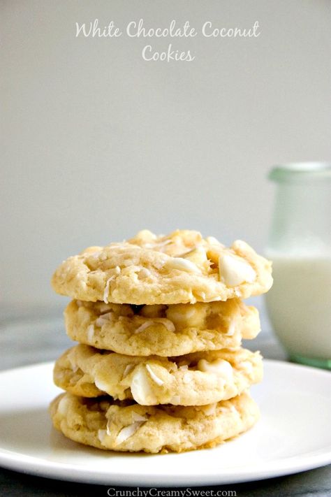 White Chocolate Coconut Cookies - soft sugar cookies packed with white chocolate and coconut. They melt in your mouth! White Chocolate Macadamia Cookies, White Chocolate Coconut, Chocolate Coconut Cookies, Chocolate Macadamia Nut Cookies, White Chocolate Macadamia Nut Cookies, Coconut Cookies Recipes, White Chocolate Macadamia Nut, Macadamia Cookies, Macadamia Nut Cookies