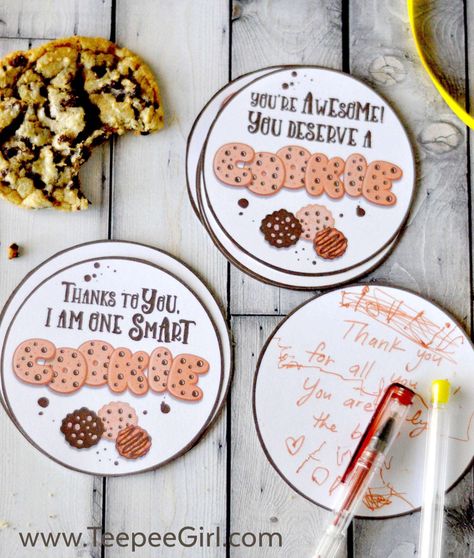 These cookie teacher appreciation gift tags are perfect for expressing your gratitude to teachers at school, church, and in the community. Or you can you the "You're awesome" tag for anyone who deserves to know you care! Get them today at www.TeepeeGirl.com. Cookie Teacher Appreciation, Gourmet Gift Box, Coffee Gift Basket, Teachers Appreciation, Peanut Butter Cup Cookies, Appreciation Message, One Smart Cookie, Chocolate Gifts Basket, Gourmet Gift Baskets