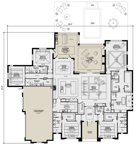 Luxury House Floor Plans, One Level House Plans, 6 Bedroom House Plans, Florida House Plans, 5 Bedroom House Plans, 3d Floor Plans, House Plans One Story, Houses Plans, Home Design Floor Plans