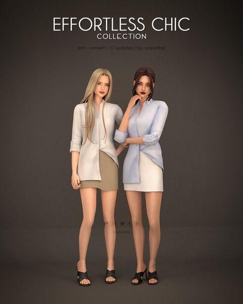 Shirt + Miniskirt - Effortless Chic Collection Cc Outfits Sims 4, Ts4 Female Clothes, Sims 4 Cc Dresses Casual, Sims 4 Dress Cc, The Sims Cc, Cc Clothing, Light Pictures, Maxis Match Cc, Sims Packs