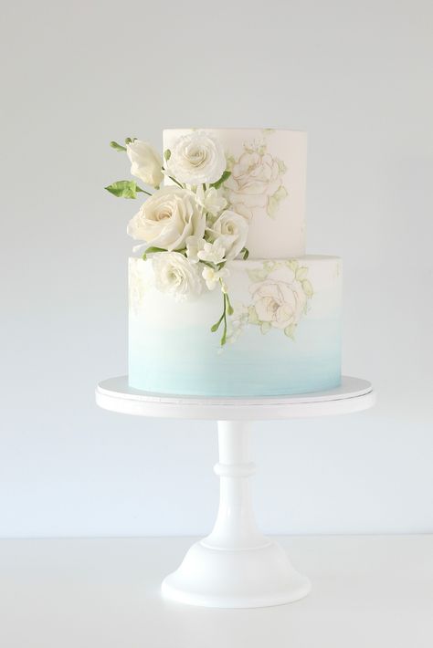 Blue Gradient Wedding Cake, Wedding Cake Designs 2 Tier Blue, Pastel Blue Wedding Cake, Blue Wedding Cake 2 Tier, Simple Wedding Cake Blue, Wedding Cake Designs 2 Tier, Ombre Wedding Cake Blue, Blue Ombre Wedding Cake, Blue Wedding Cake Ideas