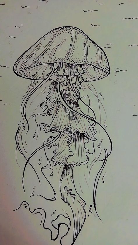 Pen art Jelly Fish Pen Drawing, Flower Jellyfish Drawing, Pen Drawing Jellyfish, Sea Creatures Drawing Jellyfish, Jellyfish Realistic Drawing, Pretty Jellyfish Drawing, Pen Fish Drawing, Jellyfish Sketch Drawings, Underwater Drawing Ideas