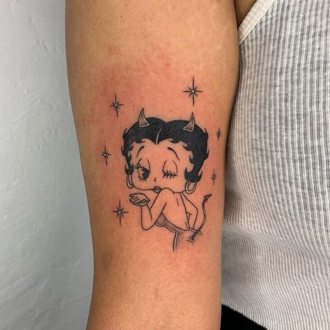 Tattoos With Angel Wings, Betty Boop Tattoo, Betty Boop Tattoos, Cherub Tattoo, Flower Wrist Tattoos, Devil Tattoo, Star Tattoo Designs, Angel Tattoo Designs, Flash Tattoo Designs