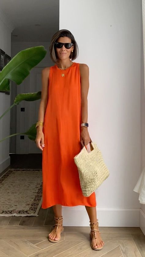 Orange Dress Outfits, Maxi Dress Outfit, Stylish Summer Outfits, Elegante Casual, Mode Casual, Summer Dress Outfits, Outfits Verano, Orange Dress, Mode Inspiration