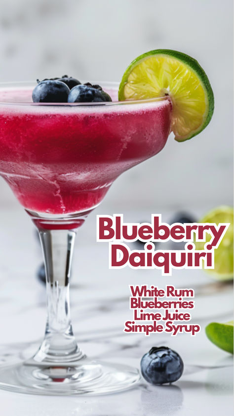 Blueberry Daiquiri Mini Alcohol Drinks, Blueberry Mixed Drinks, White Rum Drinks, Blueberry Cocktails, Summer Rum Cocktails, Mocktails Recipes, Cocktails Made With Rum, Yum Drinks, Blueberry Cocktail