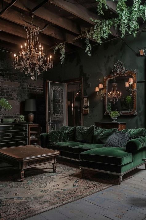 15 Gothic Living Room Interior Ideas You Will Love! - My Decor Inspo Moody Cottage, Gothic Fireplace, Dark Academia Interior, Dark Academia Home, Gothic Living Room, Goth Houses, Gothic Interior, Moody Interiors, Dark Academia Decor