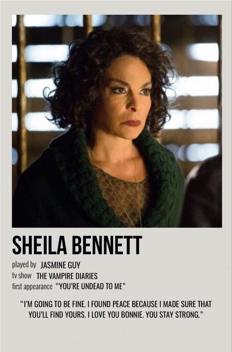 Tvd Poster, Sheila Bennett, Tvd Character, Vampire Diaries Characters, Jasmine Guy, Tvd Characters, Character Posters, The Vampire Diaries Characters, Vampire Diaries Poster