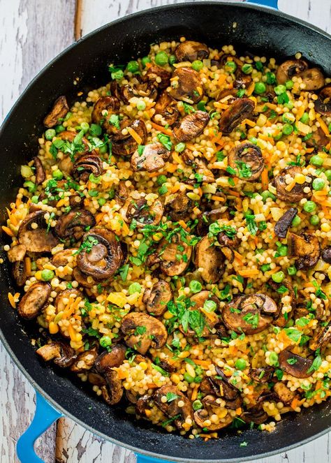 * With veggie stock Couscous Pilaf, Making Couscous, Jo Cooks, Couscous Recipes, Sauteed Mushrooms, Rice Dishes, Vegetarian Dishes, Couscous, Skillet