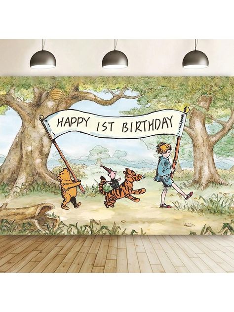 Multicolor  Collar  Polyester   Embellished   Event & Party Supplies Backdrops Kids, Pooh Birthday, Bear Birthday Party, Winnie The Pooh Birthday, Happy 1st Birthday, First Birthday Party Decorations, 1st Birthday Decorations, Pooh Baby, Vintage Winnie The Pooh