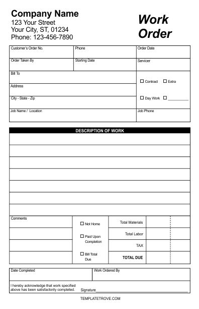 Work Order Forms Work Order Form, Time Blocking Printable, Purchase Order Form, Purchase Order Template, Order Template, Job Cards, Order Form Template, Printable Chart, Letterhead Template