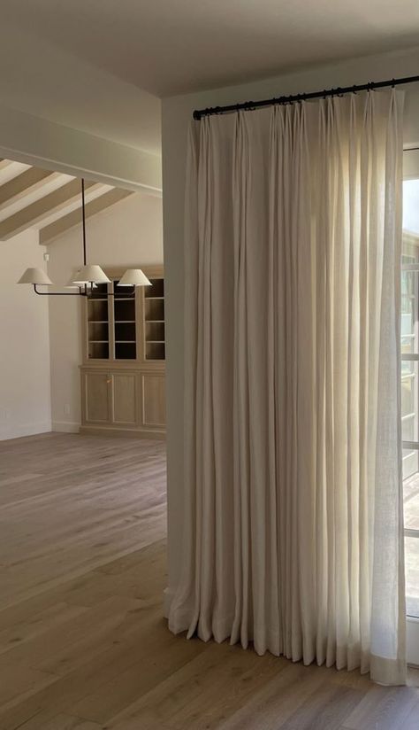 Minimal Neutral Kitchen, Layered Linen Curtains, Lights Ideas Living Room, Living Room Lights Ideas, Bedroom Curtains Aesthetic, Light Ideas Living Room, Room Lights Ideas, Airy Window Treatments, Color Living Room Ideas