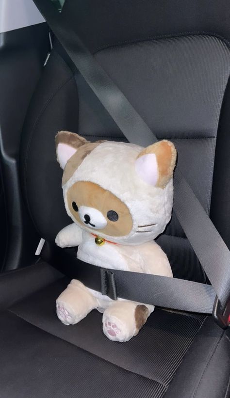 Stuffed Animals In Car, Car Cuddles, Plushies In Car, Car With Pillows And Blankets, Car Plushie, Bear Car Accessories, Car Reference, Stuff Animals, Car Essentials