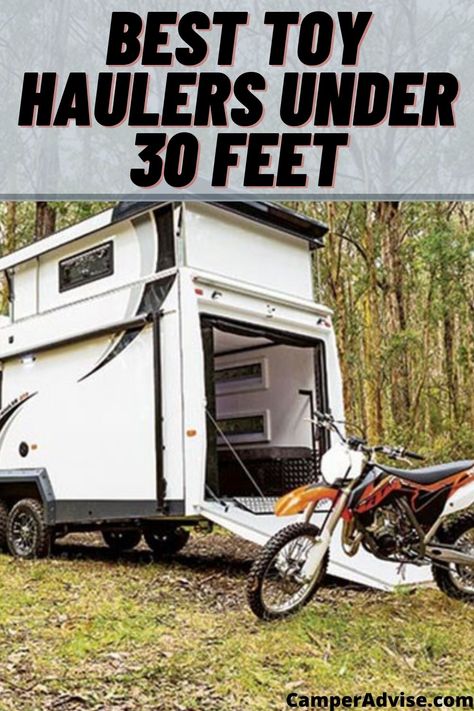 In this article, I have shared information on Best Toy Haulers under 30 Feet. These 30 foot toy haulers are perfect if you need a compact and small toy haulers. Small Toy Hauler Remodel, Toy Hauler Floor Plans, Toy Haulers For Sale, Toy Hauler Rv, Toy Hauler Trailers, Toy Hauler Camper, Toy Hauler Travel Trailer, Toy Haulers, Camper Remodel