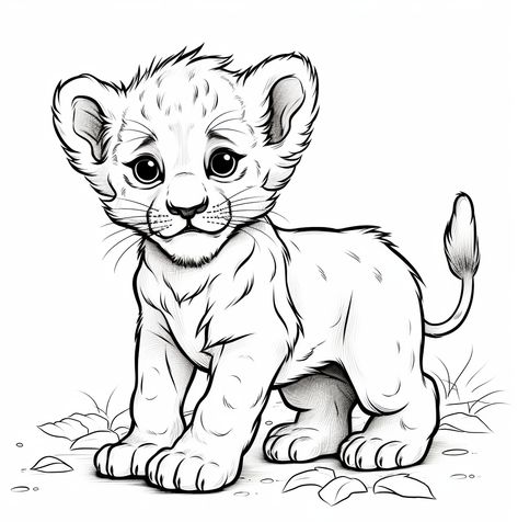 Free printable coloring page and drawing of a Lion Lion Cub Drawing, Drawing Of A Lion, Lion Cub Tattoo, Lion Stencil, Lion Clipart, Cubs Tattoo, Lion Cubs, Safari Art, Baby Animal Drawings