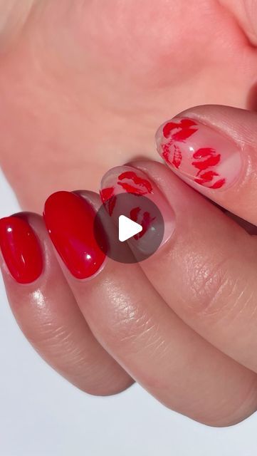 Lips Nail Art Tutorial, Kisses Nails Valentines Day, Kiss Nail Art Tutorial, Kiss Valentines Nails, Red Lipstick Hacks, Nail Videos, Self Love Club, Easy Nails, Kiss Nails