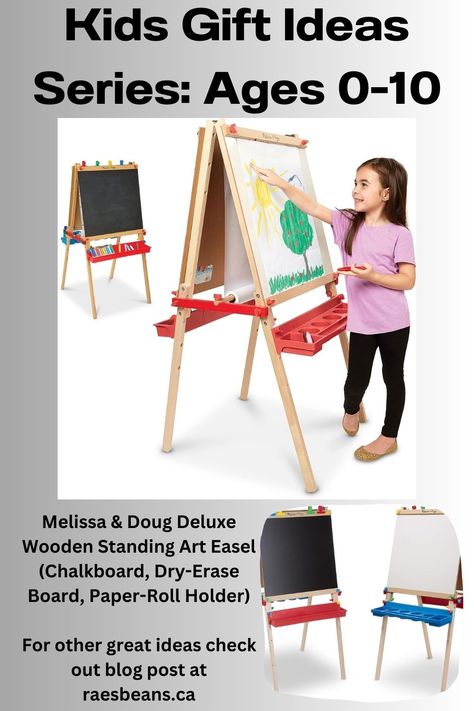 ✨Gift Ideas - Kids Age 0-10 Series ✨Toys that entertain for longer than a day! ✨Tried, tested and true in this home! ✨Mom of 4 (10 and under) ✨raesbeans.ca has a blog post including this item and many more; thank you for your support #ad included Kids Art Easel, Artist Easel, Paper Roll Holders, Art Easel, Wooden Easel, Painted Cups, Magnetic White Board, Melissa & Doug, Plastic Trays