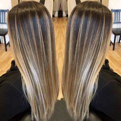 Highlights Into Balayage, Blonde Strands, Half A Head Of Highlights On Brown Hair, Ombré Highlights, Blonde Strands In Brown Hair, Blonde Highlights On Dark Hair Straight, Brown Hair With Highlights Straight, Blind Highlights, Half Head Of Highlights