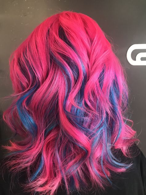 Pink and Turquoise hair. Pink Teal Hair, Turquoise And Pink Hair, Multi Pink Hair, Blue Hair With Pink Highlights, Hot Pink And Blonde Hair, Pink And Teal Hair, Neon Hairstyles, 2023 Haircolor, Turquoise Hair Dye