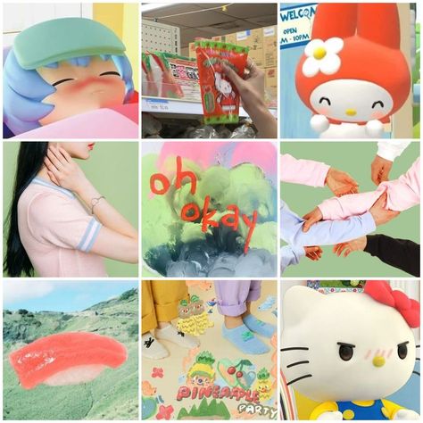 CREDITS TO j94nris ON PINTEREST [click on image to go to their post] #icons #layouts #messy moodboard #messy icons #edgy moodboard #moodboard #edgy #japan #soft moodboard #edgy moodboards #messy moodboards #green moodboard #colorful moodboard #hello kitty soft moodboard #sanrio moodboard Colorful Moodboard, Soft Moodboard, Green Moodboard, Adopt Idea, Mood Boards, Pikachu, Mood Board, Adoption, Hello Kitty