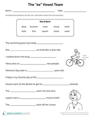 Second Grade Reading & Writing Worksheets: The "ee" Vowel Team Ee Vowel Team Worksheet, Ee Words Worksheet, Ee Vowel Team, Variant Vowels, Vowel Teams Worksheets, Ee Words, Second Grade Reading, Oo Words, Words Worksheet