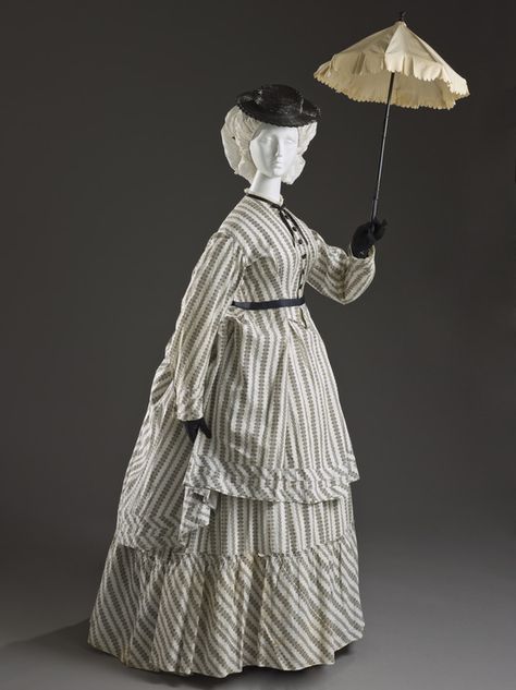 Woman's Seaside Ensemble (Overdress and Petticoat)  Europe, Europe, circa 1870  Costumes  Cotton plain weave, printed 1870 Dress, 1870s Fashion, 1800s Fashion, Bustle Dress, 19th Century Fashion, Victorian Clothing, Victorian Women, Edwardian Fashion, Historical Costume