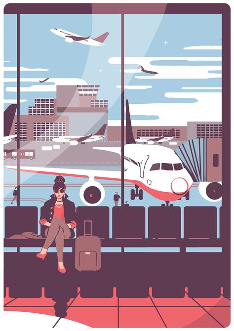 Airplane Illustration, Vintage Retro Art, Poster Vintage Retro, Illustration Art Girl, Girl Posters, Travel Illustration, Dreamy Art, Girls Cartoon Art, Poster Vintage