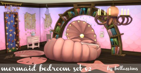 Sims 4 Mermaid Cc, Mermaid Pose, Mermaid Bedroom, Mermaid Wallpapers, Mermaid Room, Princess Bed, Sims 4 Cc Folder, Mermaid Under The Sea, The Sims 4 Download