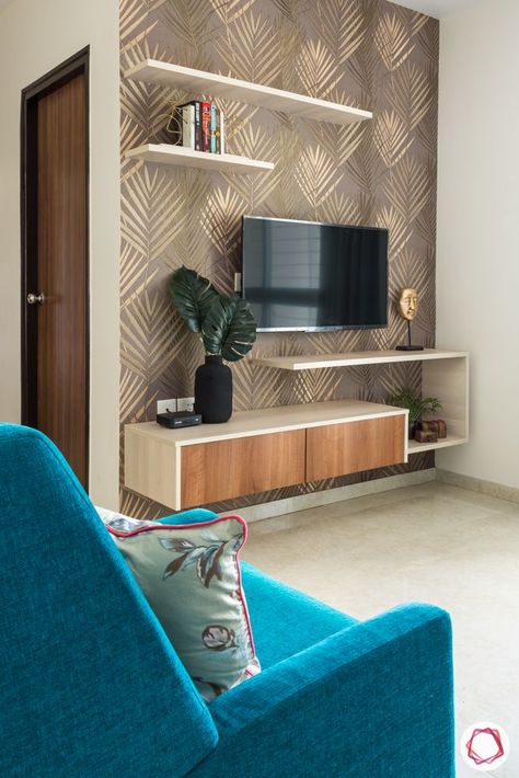 Compact 2BHK Designed on Tight Budget Modern Tv Unit Designs, Tv Fal, Tv Unit Furniture Design, Tv Unit Decor, Tv Unit Interior Design, Living Room Tv Unit Designs, Hall Interior Design, Tv Room Design, Living Room Designs Small Spaces