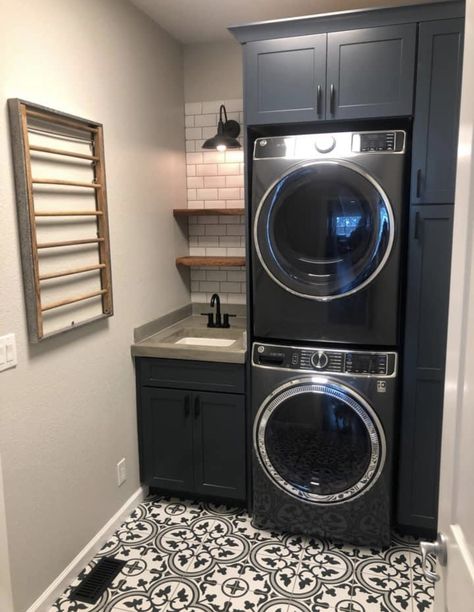 Laundry Room With Stackable Washer Dryer, Laundry Room Stacked Washer And Dryer, Laundry Room With Stackable, Stackable Washer Dryer Laundry Room, Washer Dryer Laundry Room, Stacked Laundry, Laundry Room Pantry, Stacked Laundry Room, Mudroom Ideas