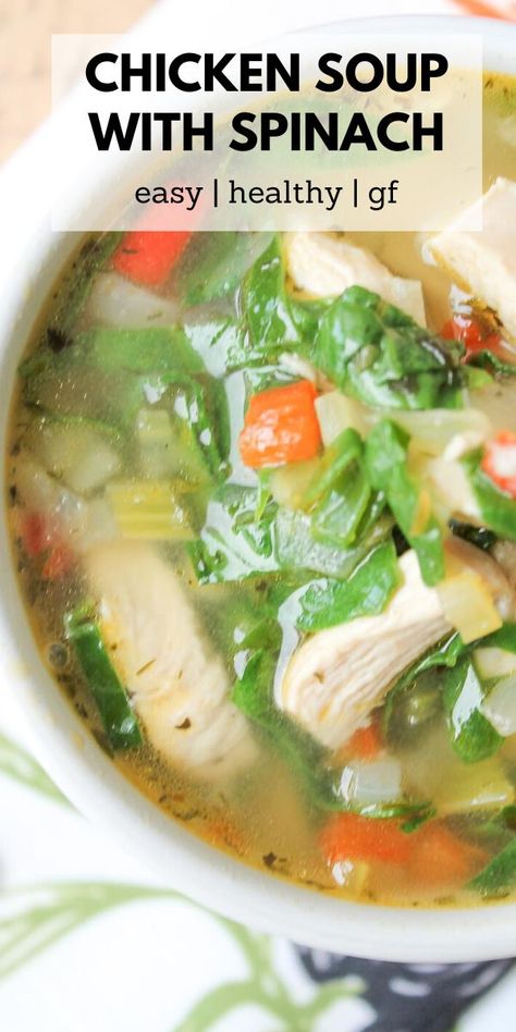 a bowl of chicken vegetable soup. Spinach And Chicken Soup, Spinach Chicken Soup, Heart Healthy Soup, Wildfit Recipes, Chicken Broth Soup, Chicken Veggie Soup, Soup With Spinach, Chicken Vegetable Soup Recipes, Chicken Vegetable Soup