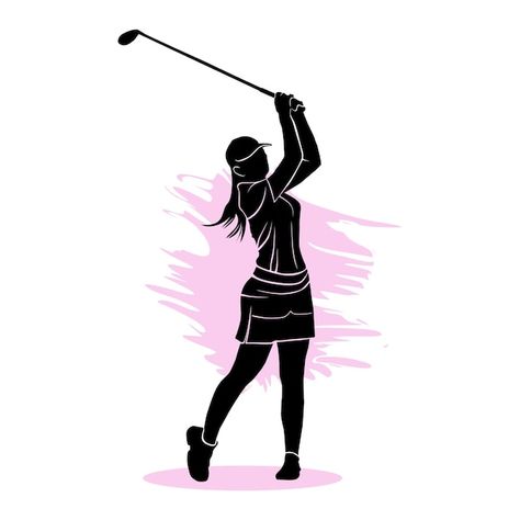 Golf Tattoo, Club Illustration, Mexico Tattoo, Female Golfer, Tennis Art, Girl Swinging, Golf Cards, Girls Golf, Golf Design