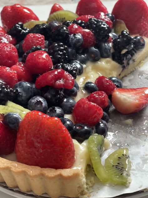 Fruit Tart with Custard Filling · Just That Perfect Piece Custard Fruit Tart Recipe, Desserts With Custard Filling, Fruit Tart With Custard Filling, Fruit Flan Tart, Wegmans Fruit Tart Recipe, Custard Fruit Cake, Frangipane Fruit Tart, Gluten Free Fruit Tart Recipes, Fruit Tart Filling Recipe