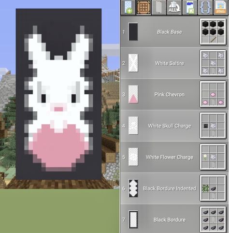 Bunny Banner Minecraft, Cat Banner Minecraft, Mushroom Banner Minecraft, Mincraft Baners, Cute Minecraft Banner Ideas, Minecraft Banner Designs Tutorial, Banner Ideas Minecraft, Banner Patterns Minecraft, Cute Minecraft Banner Designs