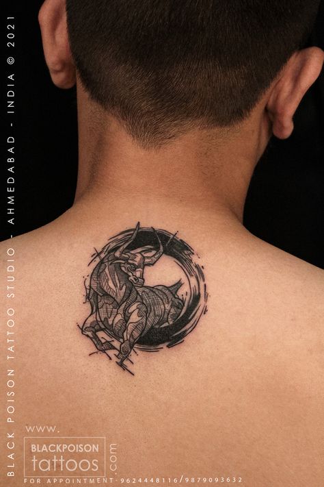 Taurus Tattoo Men, Tato Lingkaran, Taurus Zodiac Tattoo, Tattoo Pieces, Pieces Zodiac, Taurus Tattoo, Bull Tattoos, Taurus Tattoos, Full Back Tattoos