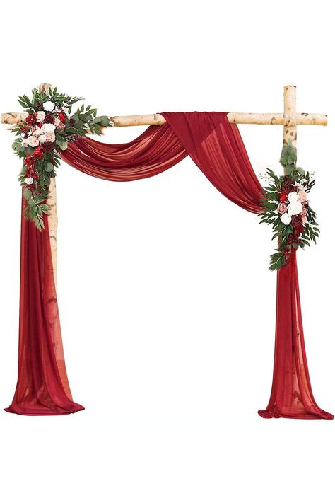 PRICES MAY VARY. 🍁【Wedding Arch Flowers Kit】The wedding decorations for ceremony are plentiful which come with set of 3 for wedding decoration, including 1*left corner flowers + 1*right corner flowers + 1*white chiffon fabric drape + zip tie x3 + metal clip x3 (NOTE: Not Include Wood Stand) 🍁【Perfect Dimensions】The left corner flowers: 90*40cm/ 35.4*15.7in; The right corner flowers: 55*25cm/21.7*9.8in; Semi-sheer drape: 600*68cm/19.7*2.2ft. Perfect for small wedding ceremony arch decor. 🍁【Eas Red Flower Wedding Decoration, 25 Number Design, Red Floral Backdrop, Arbor Floral Arrangement, Red Wedding Arch, Wedding Ceremony Arbor, Ceremony Arch Decor, Ceremony Arbor, Personalized Wedding Frames