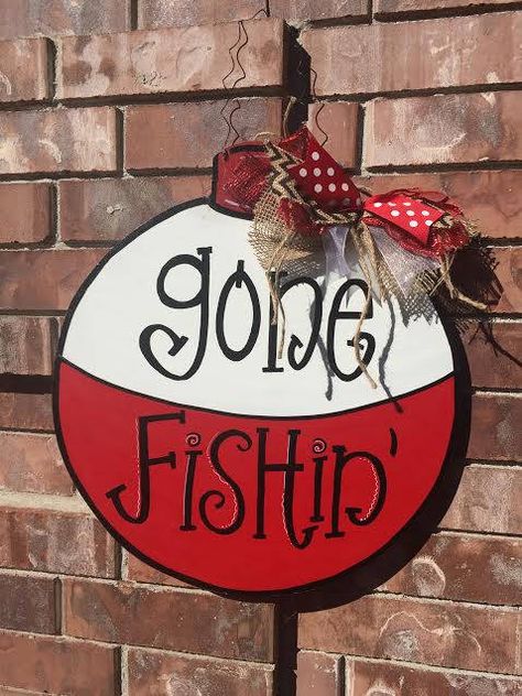 Kelsey Rose, Burlap Door Hangers, Fishing Bobber, Summer Door Hanger, Wood Door Hangers, Fishing Decor, Wooden Door Hangers, Gone Fishing, Wood Cutouts