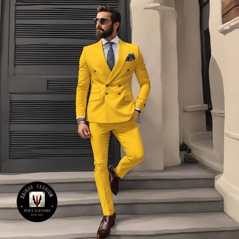 Luxury Elegant Unstitched Yellow Suit, Luxury Yellow Formal Suits, Luxury Yellow Semi-formal Suits, Yellow Tailored Suit With Notch Lapel, Coat Suit For Men, Yellow Semi-formal Suit With Notch Lapel, Yellow Coat, Mens Designer Fashion, Formal Attire