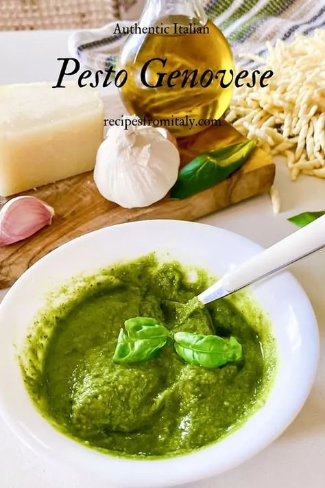 Pesto Genovese | Authentic Italian Basil Pesto - Recipes from Italy Authentic Italian Pesto Recipe, Authentic Pesto Recipe, Pesto Genovese Recipe, Basil Pesto Recipe, Pesto Recipes, Basil Pesto Recipes, Italian Sauce, Pesto Recipe, Pesto Sauce