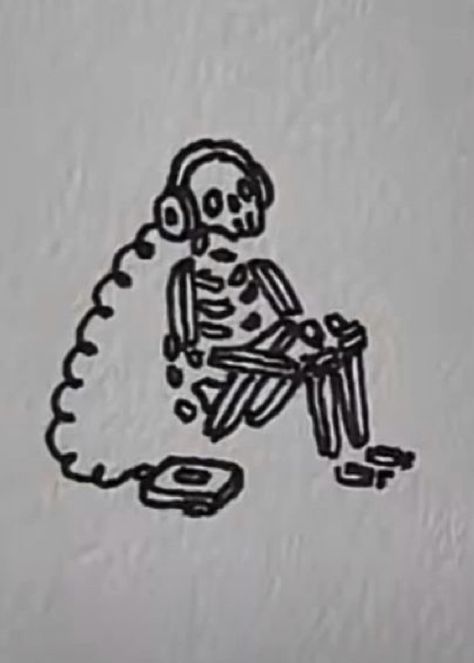 Listening To Music Tattoo, Skeleton Listening To Music, Tiny Skeleton, Music Lover Tattoo, Lover Tattoo, Music Tattoo, Music Lover, Listening To Music, Fun Games