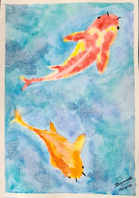 Watercolor, wet on wet Wet On Wet Watercolor, Wet Watercolor, The Pond, Water Colour, Primary Colors, Watercolor Paintings, Abstract Artwork, Fish, Wallpapers