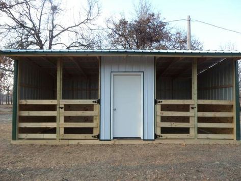 Very Simple barn two horse stalls. Horse Feeders Diy Hay, Wooden Horse Stalls, Horse Shelter With Stalls, Simple Stable Ideas, Loafing Shed With Tack Room, Lean To Horse Stalls, Easy Horse Shelter, Diy Horse Run In Shelter, Diy Horse Shelter Cheap